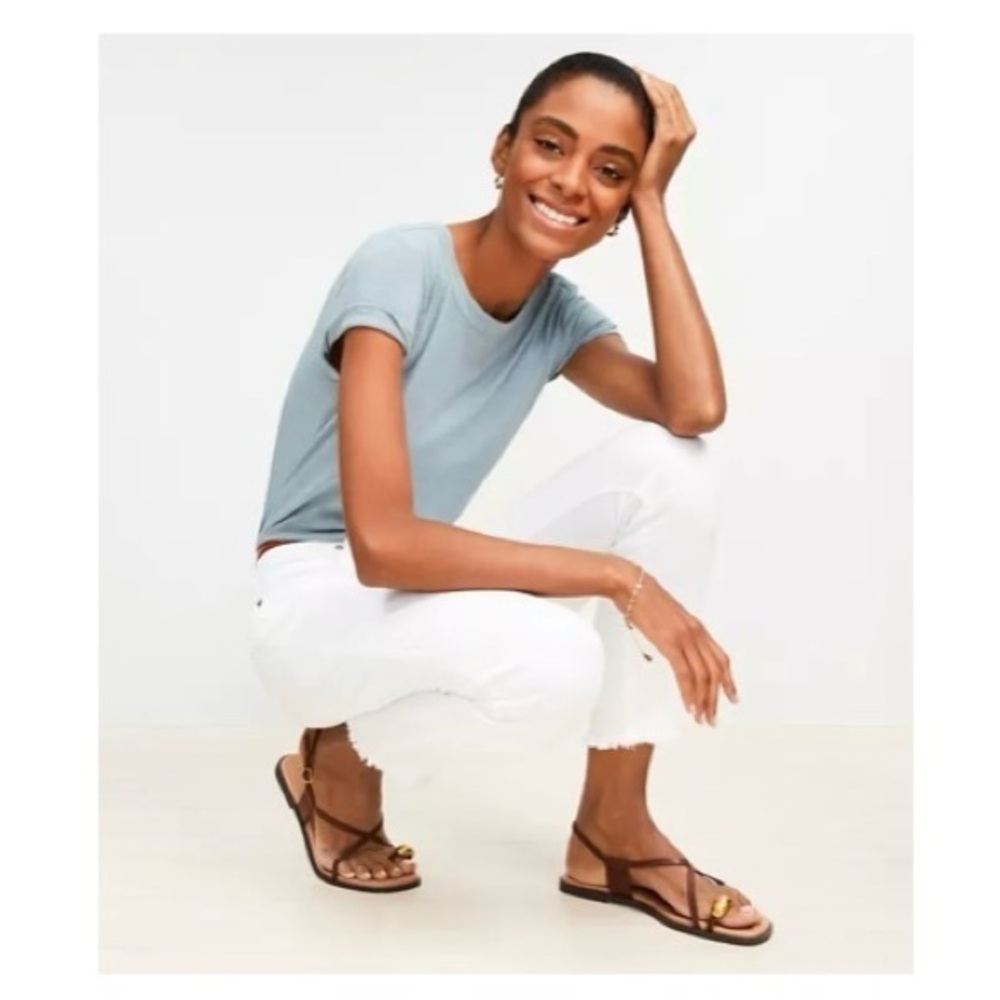 Loft White Jeans Raw Hem Stretch Skinny Ankle 4/27